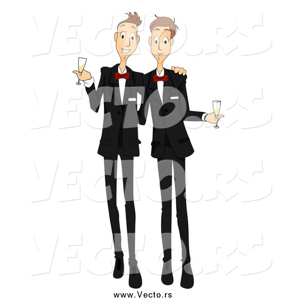 Vector of a Happy Gay Couple Toasting After Getting Married