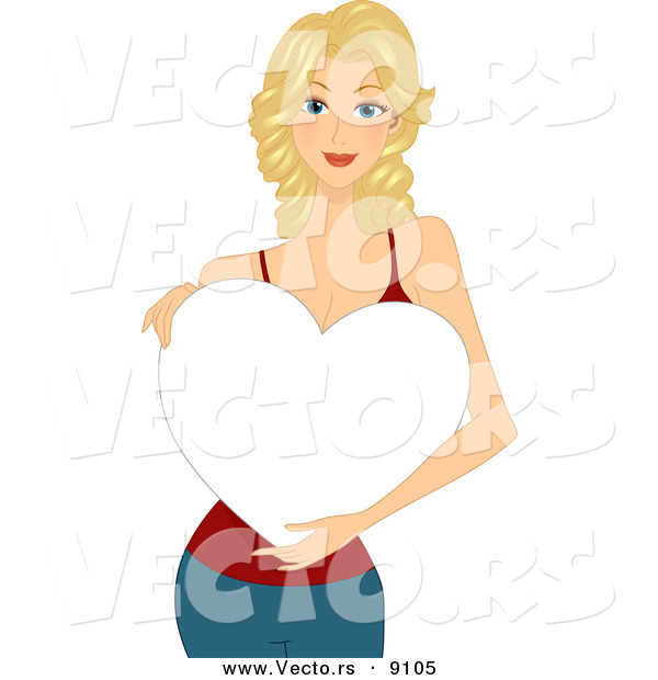 Vector of a Happy Girl Holding a Blank White Love Heart