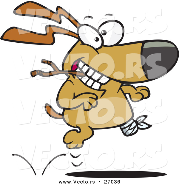 Vector of a Happy Injured Dog Running with Stick
