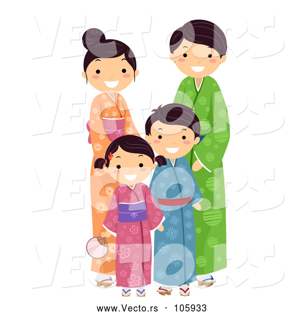 Vector of a Happy Japanese Family Posing Together