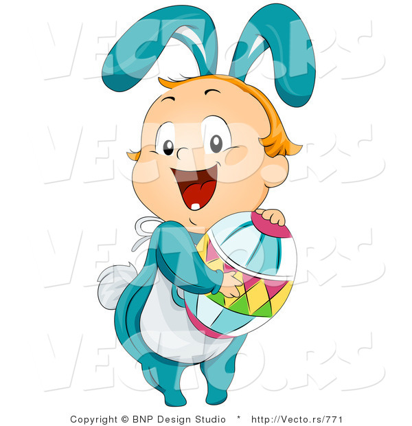 Vector of a Happy Kid Bunny Holding Easter Egg