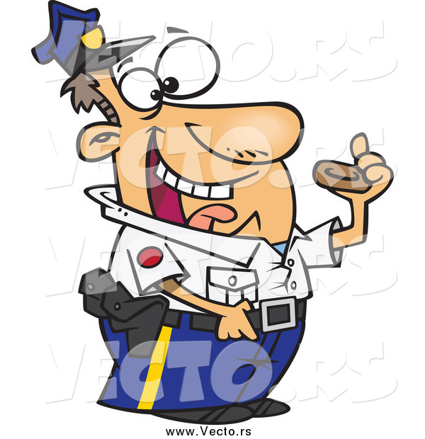 Vector of a Happy Male Police Officer Eating a Donut
