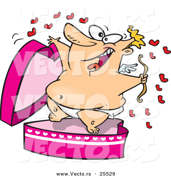 Vector of a Happy Man Jumping out of a Pink Love Heart Surprise Box