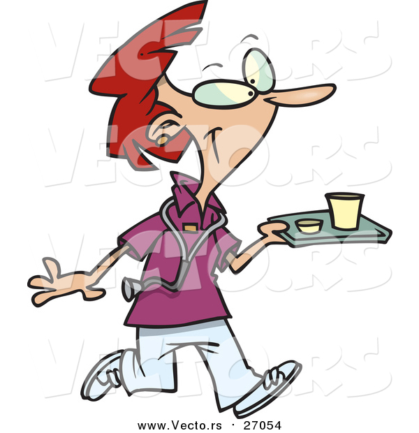 Vector of a Happy Nurse Carrying a Tray of Cafeteria Food