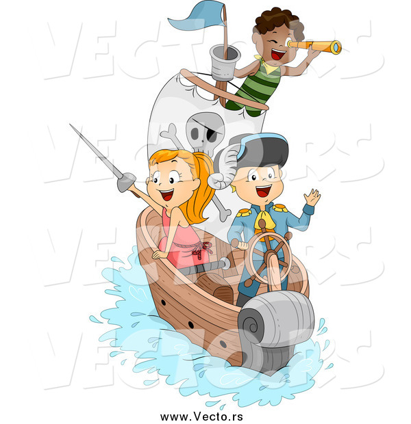 Vector of a Happy Pirate Children on a Ship