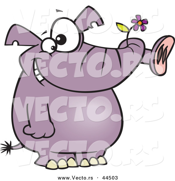 Vector of a Happy Purple Elephant with a Flower in His Trunk