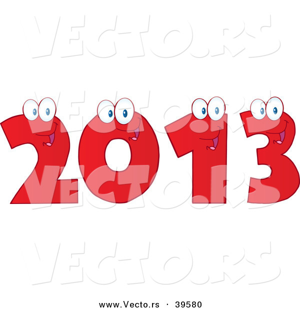 Vector of a Happy Red 2013 Cartoon Digits