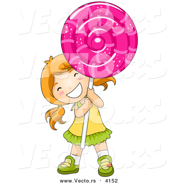 Vector of a Happy Red Haired Girl Carrying a Giant Loli Pop