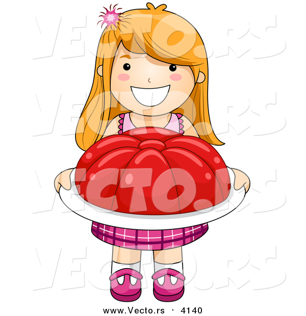 Vector of a Happy Red Haired Girl Carrying a Giant Tray of Gelatin