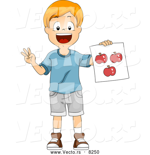 Vector of a Happy School School Boy Holding a Red Apple Flash Card