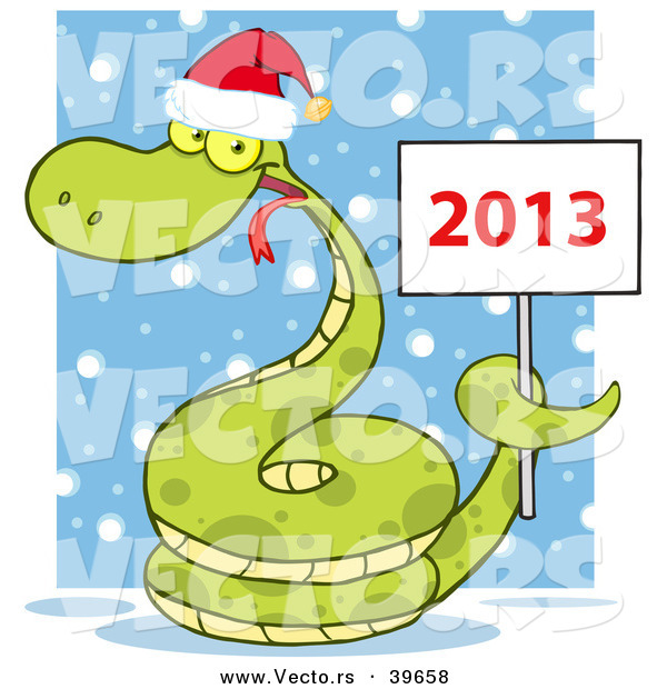 Vector of a Happy Snake Wearing a Santa Hat with a 2013 Sign in the Snow