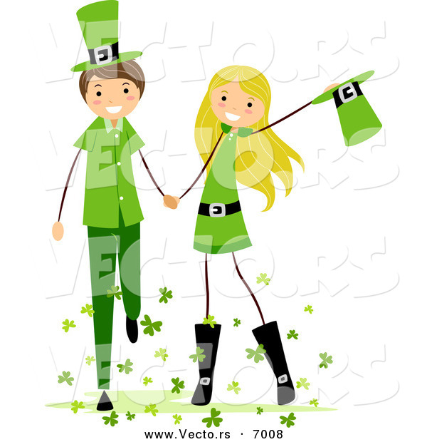 Vector of a Happy St. Patrick's Day Boy and Girl Holding Hands