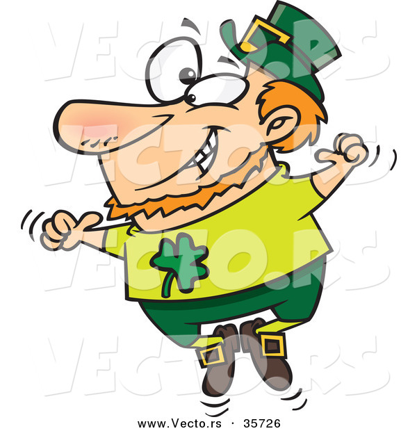 Vector of a Happy St. Patrick's Day Cartoon Leprechaun Joyfully Jumping up and down