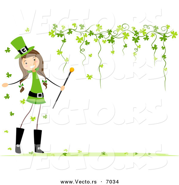 Vector of a Happy St. Patrick's Day Girl Beside a Blank Background with Clovers Forming a Border
