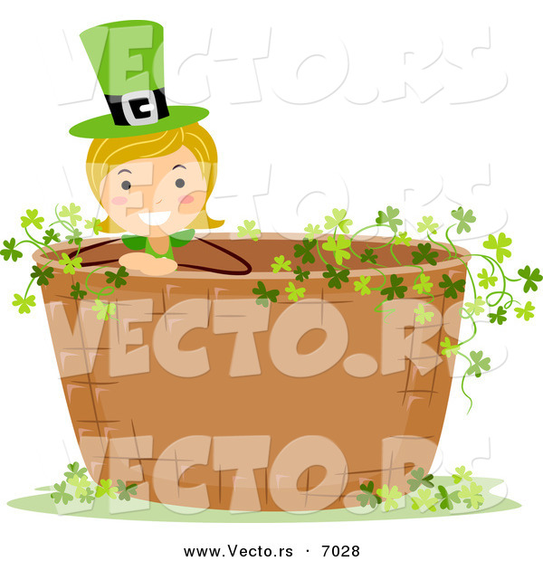 Vector of a Happy St. Patrick's Day Girl Standing in a Basket Full of Clovers