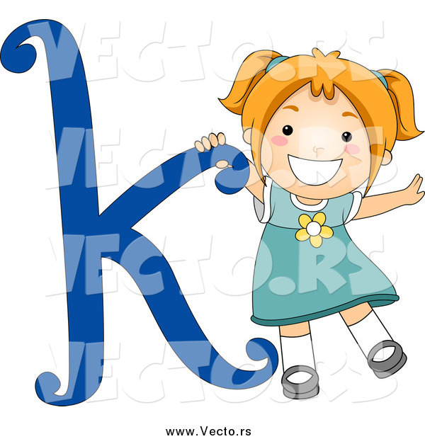 Vector of a Happy Strawberry Blond White Girl with a Blue Letter K