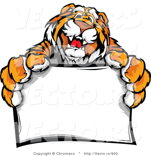 Vector of a Happy Tiger Mascot Holding a Blank Sign