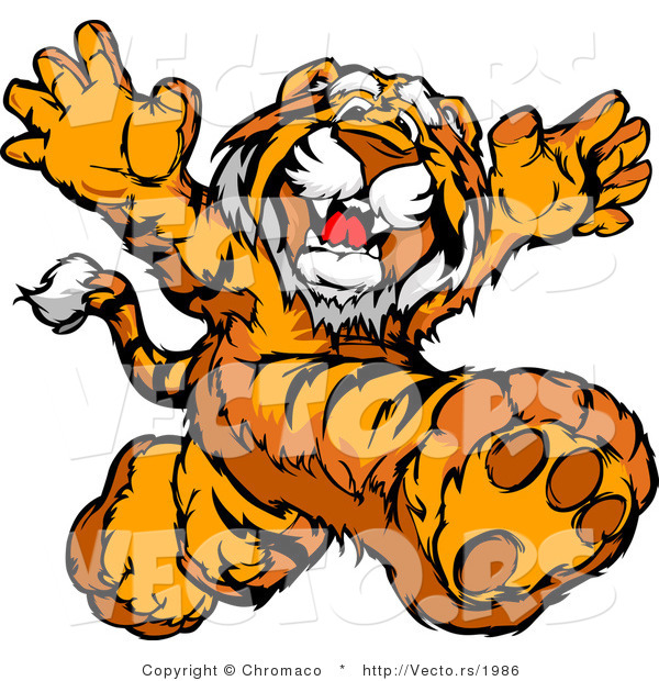 Vector of a Happy Tiger Mascot Running Around in a Playful Manner