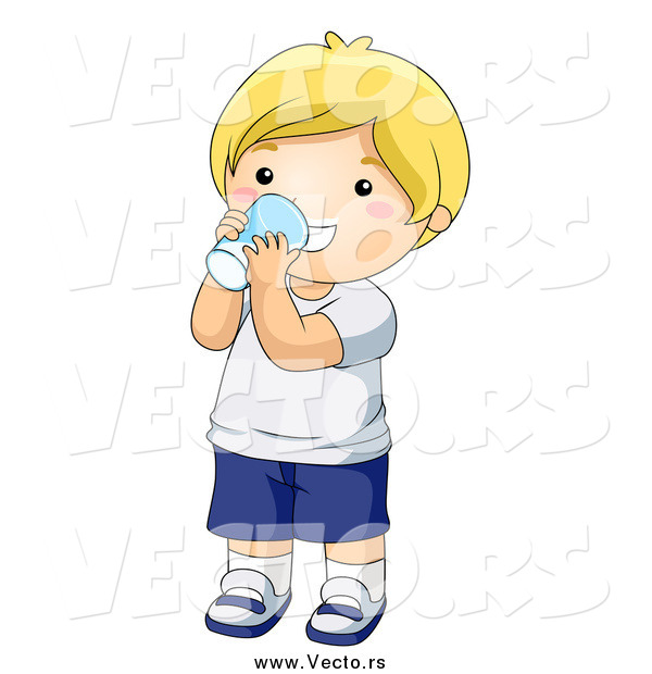Vector of a Happy White Blond Boy Drinking a Glass of Milk
