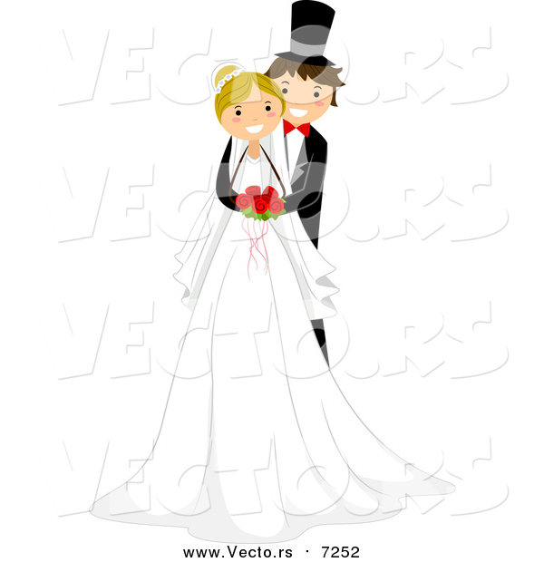 Vector of a Happy White Groom Hugging His Bride from Behind