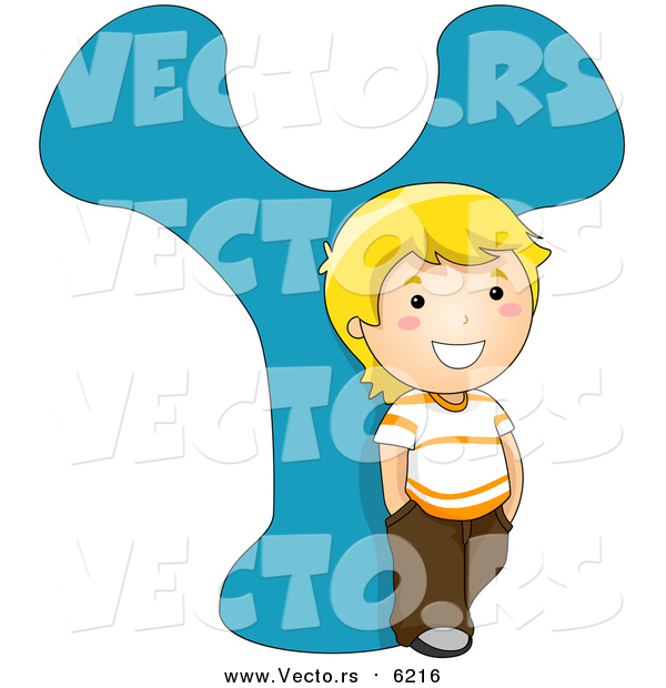 Vector of a Happy Young Boy Smiling Beside Alphabet Letter Y