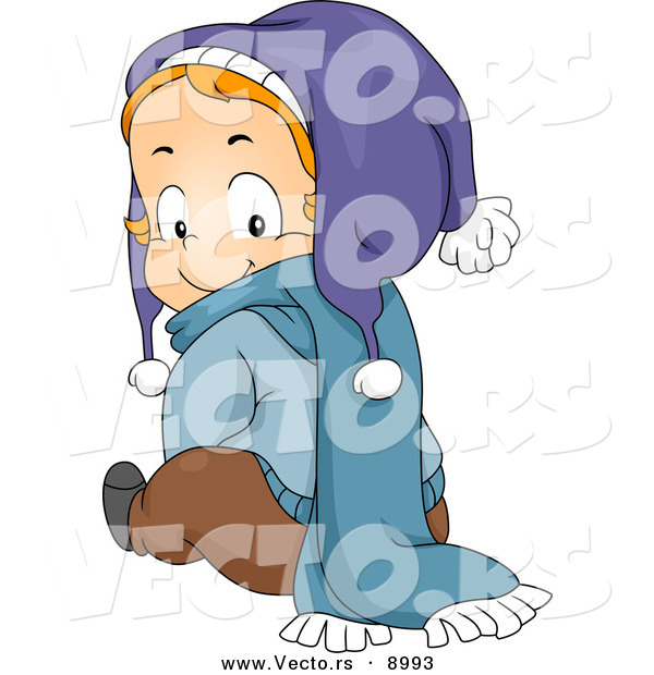 Vector of a Happyp Toddler Boy Wearing Winter Clothes While Looking Back