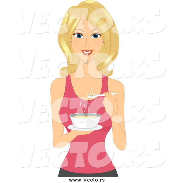 Vector of a Healthy Blond White Woman Eating Soup