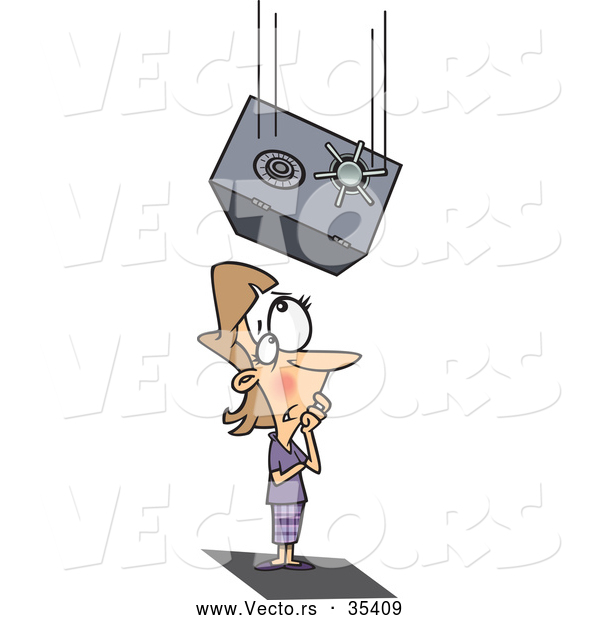 Vector of a Heavy Cartoon Safe Falling on a Businesswoman's Head