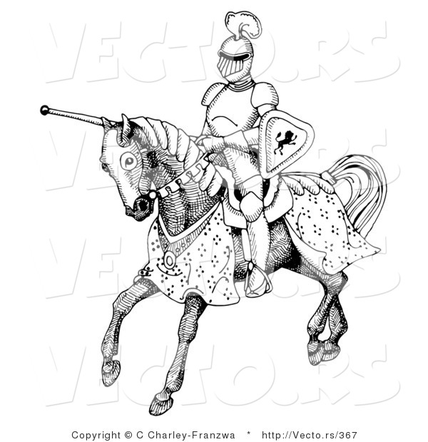 Vector of a Historic Black and White Knight Jousting on Horse