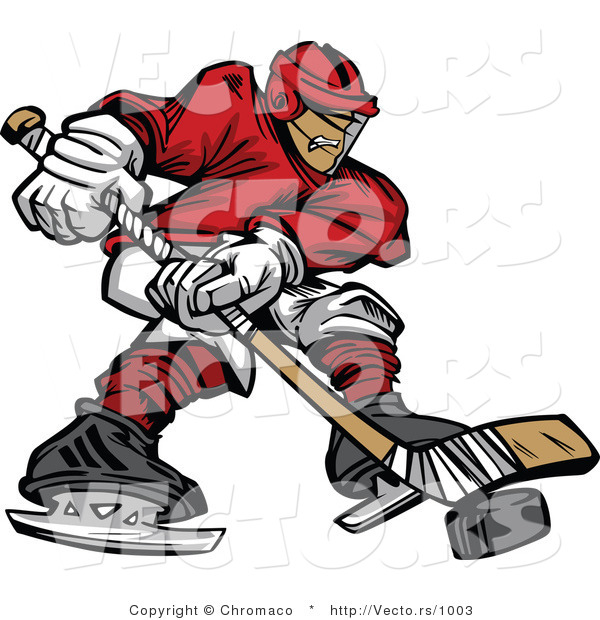 Vector of a Hockey Player Moving Puck with Stick