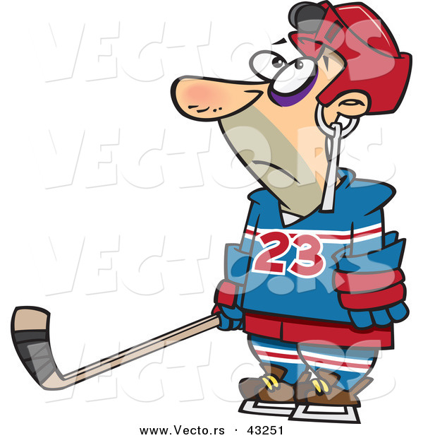Vector of a Hockey Player with a Puck Stuck in His Helmet