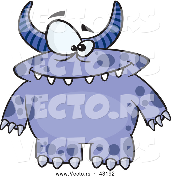 Vector of a Horned Cartoon Blue Monster with Spots