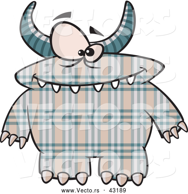 Vector of a Horned Cartoon Plaid Monster with Spots