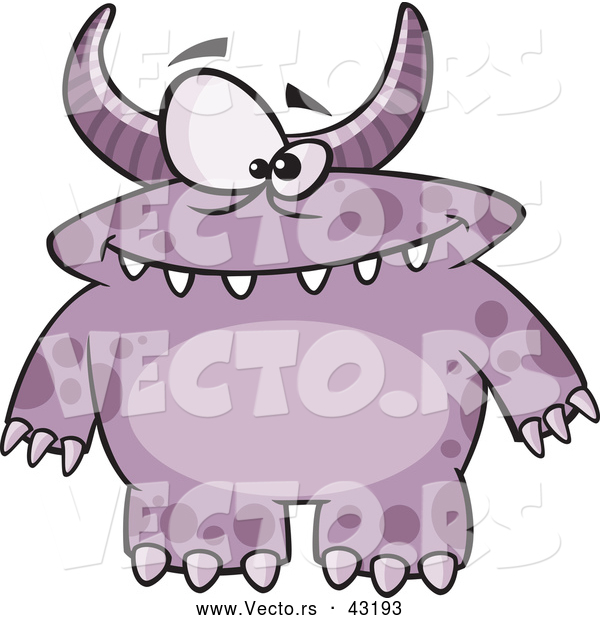 Vector of a Horned Cartoon Purple Monster with Spots