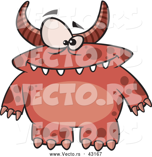 Vector of a Horned Cartoon Red Monster with Spots