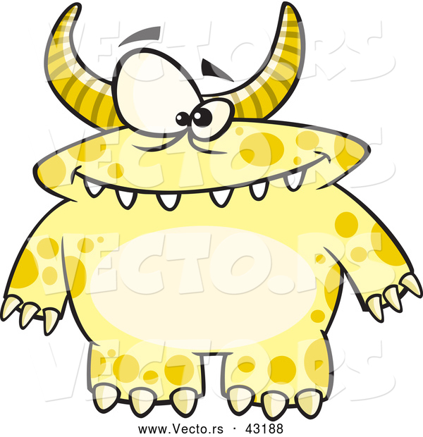 Vector of a Horned Cartoon Yellow Monster with Spots