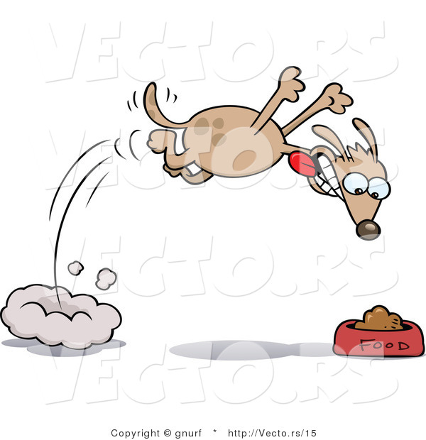 Vector of a Hungry Cartoon Dog Flying Towards a Food Bowl