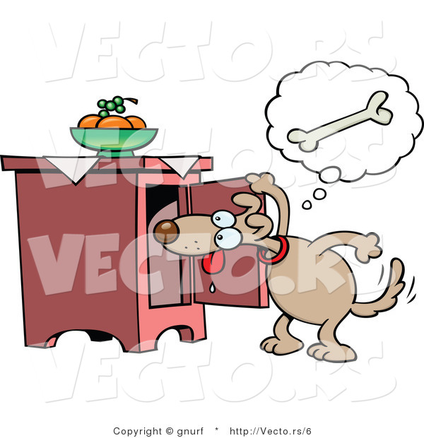 Vector of a Hungry Cartoon Dog Looking for Food