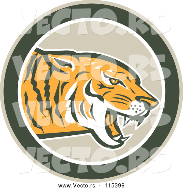 Vector of a Hungry Tiger Growling in a Green Circle