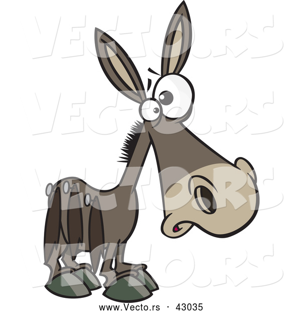 Vector of a Hurting Cartoon Donkey Pinned with 3 Tails on His Side