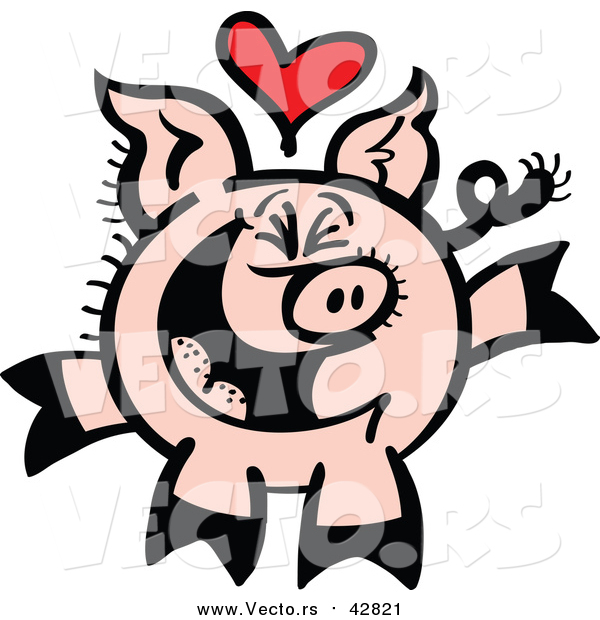 Vector of a Infatuated Pig Smiling and Laughing