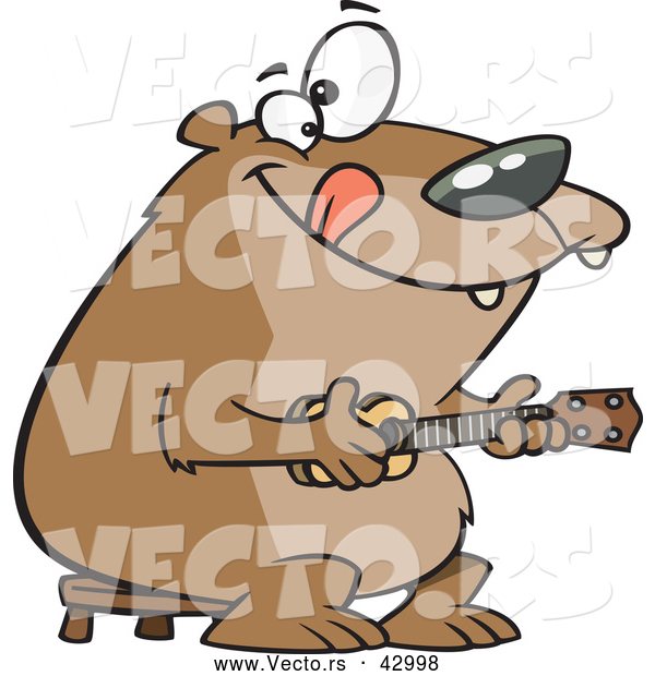 Vector of a Intelligent Cartoon Bear Playing a Ukelele
