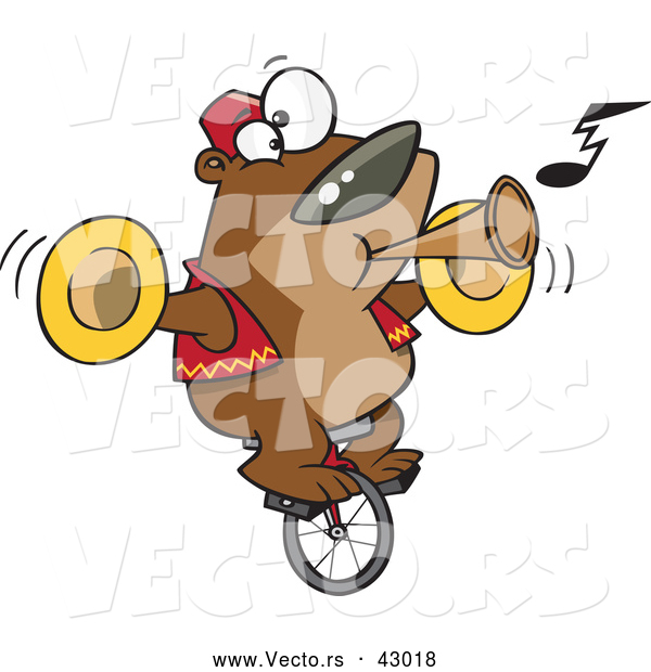 Vector of a Intelligent Cartoon Bear Playing Music While Riding a Unicycle