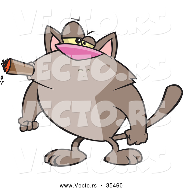 Vector of a Intimidating Cartoon Cat Smoking a Cigar with His Fists Balled