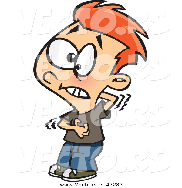Vector of a Itchy Cartoon Boy Scratching His Chest and Neck