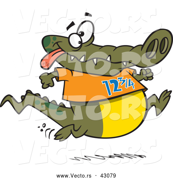 Vector of a Jogging Cartoon Alligator Smiling and Wearing the Number 12 3/4