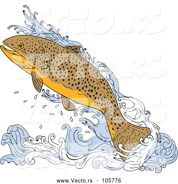 Vector of a Jumping Trout Fish over Water