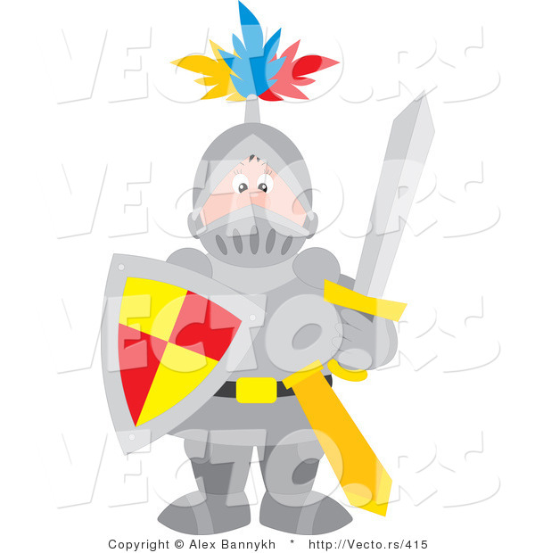 Vector of a Knight in Full Armor with Sword and Shield