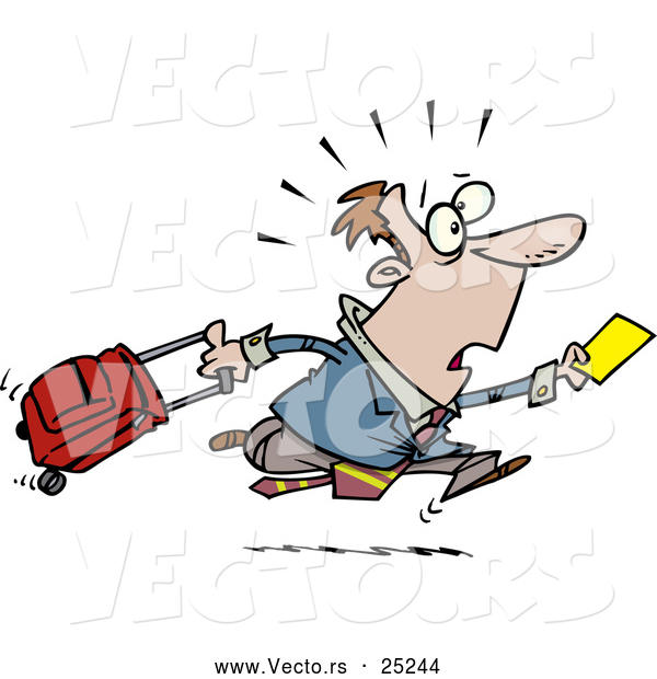 Vector of a Late Cartoon Man Running with Luggage