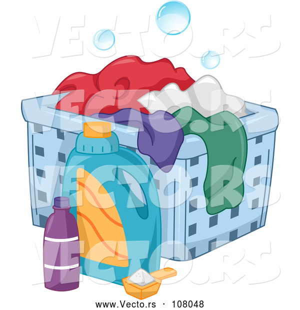 Vector of a Laundry Detergent Beside a Hamper with Clothes